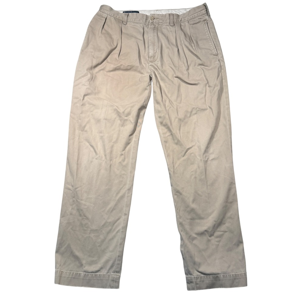 Vintage Polo Ralph Lauren Ethan Pant Mens 35x32 Tan Pleated Khaki Chino Cotton‎